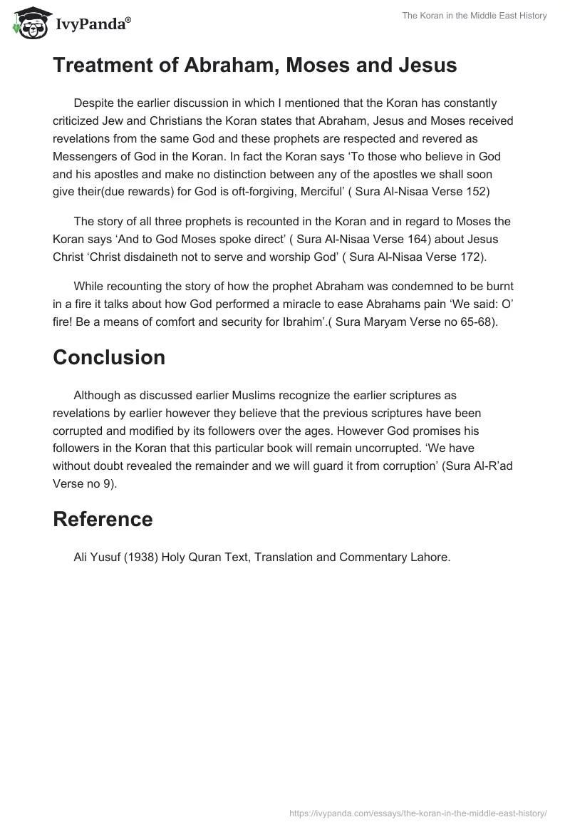 The Koran in the Middle East History. Page 5