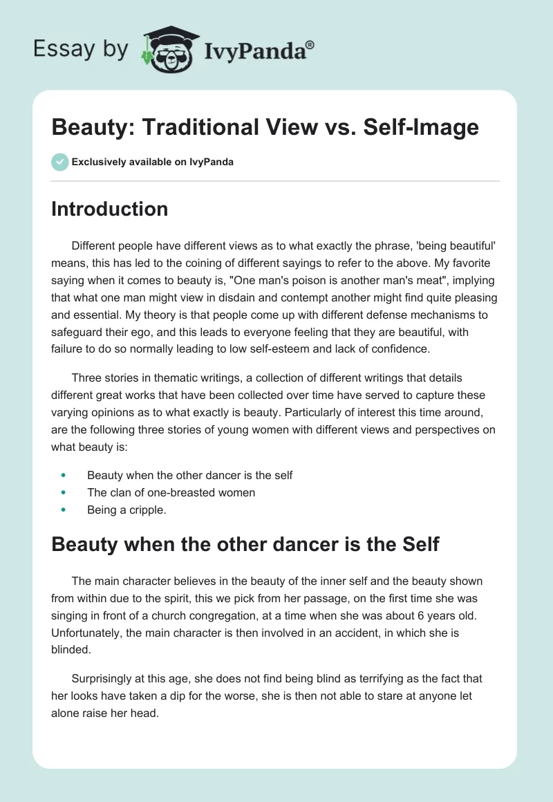 Beauty: Traditional View vs. Self-Image. Page 1