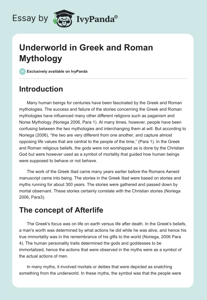Underworld in Greek and Roman Mythology. Page 1