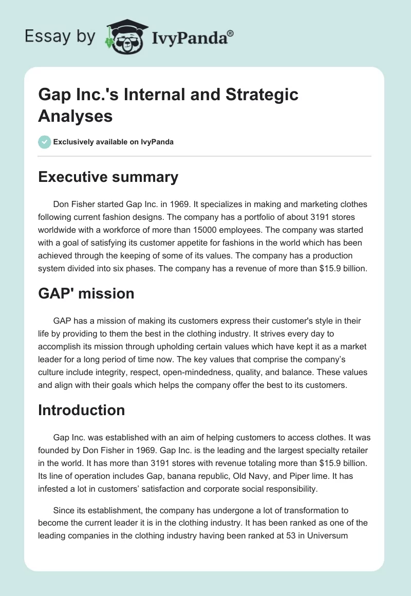 Gap Inc.'s Internal and Strategic Analyses. Page 1