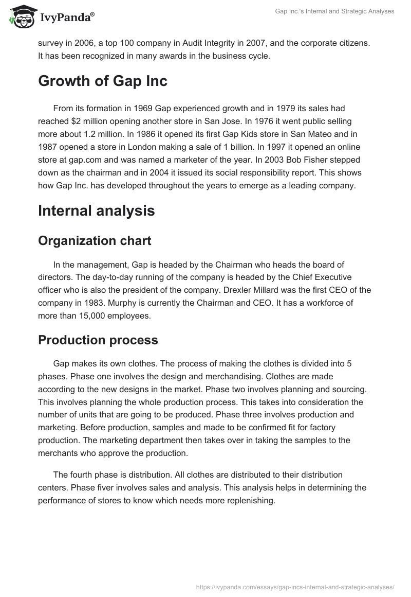 Gap Inc.'s Internal and Strategic Analyses. Page 2