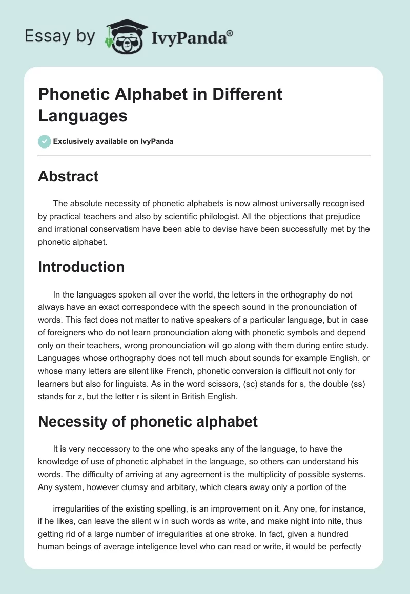 Phonetic Alphabet in Different Languages. Page 1