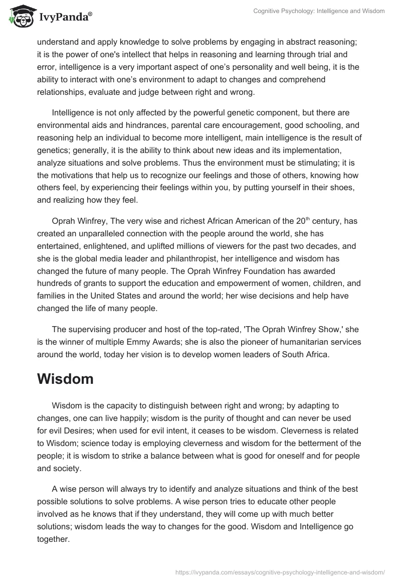Cognitive Psychology: Intelligence and Wisdom. Page 2