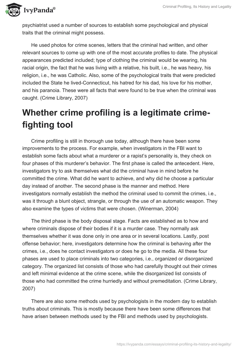 Criminal Profiling, Its History and Legality. Page 3