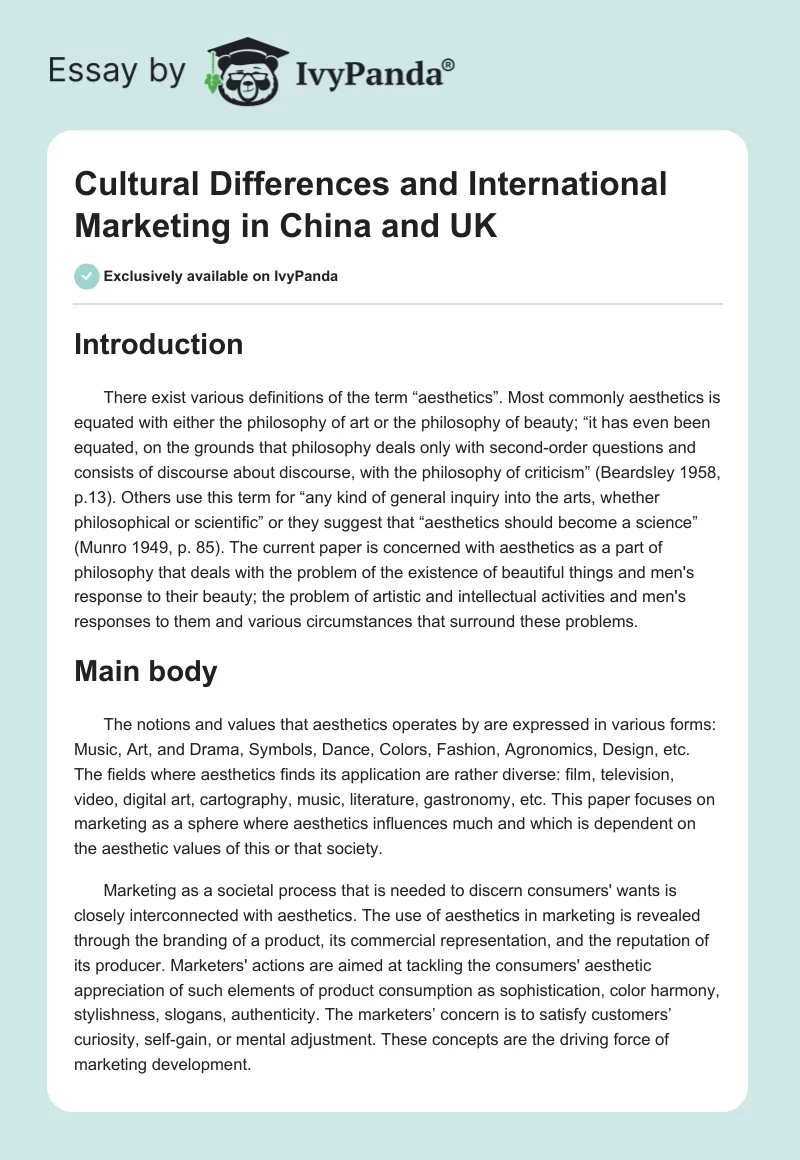 Cultural Differences and International Marketing in China and UK. Page 1