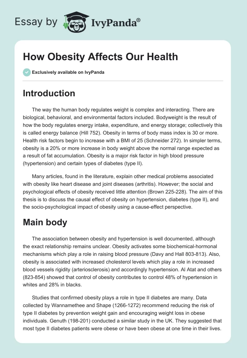 How Obesity Affects Our Health. Page 1