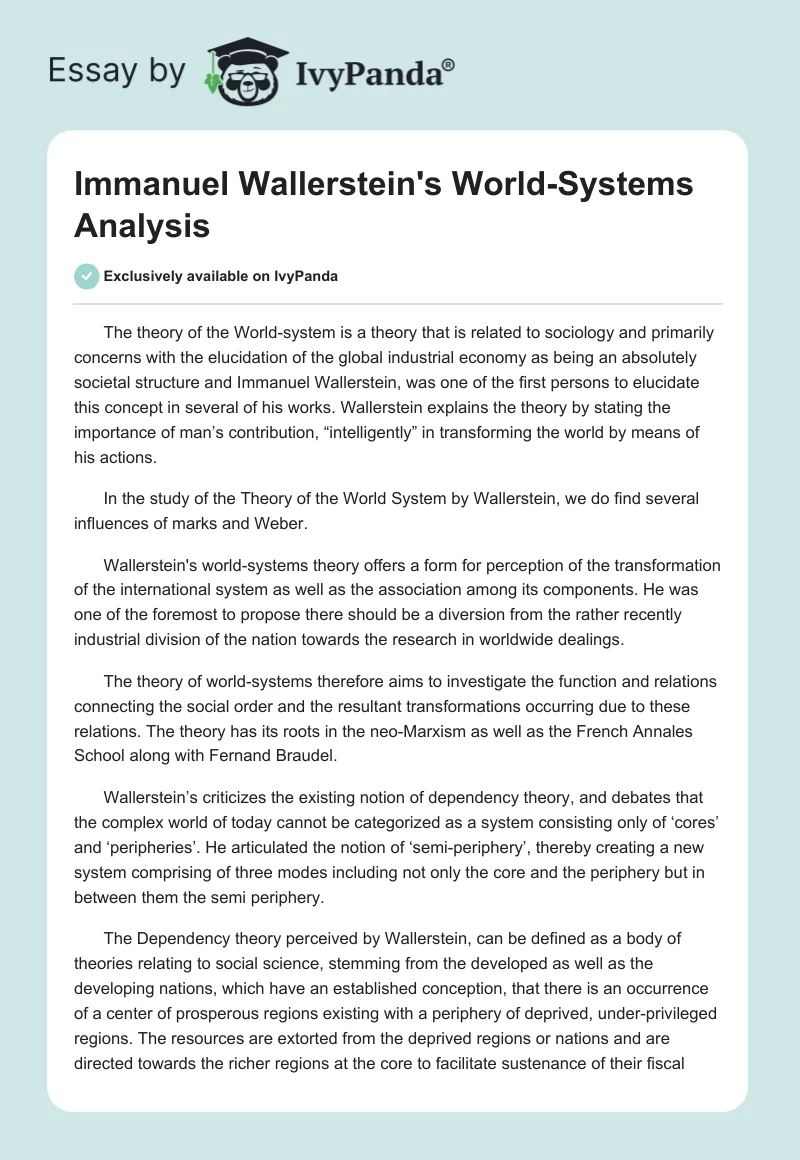 Immanuel Wallerstein's World-Systems Analysis. Page 1