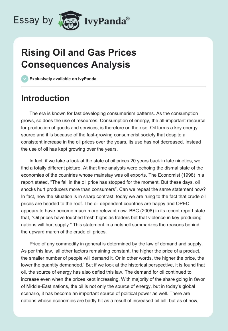Rising Oil and Gas Prices Consequences Analysis. Page 1