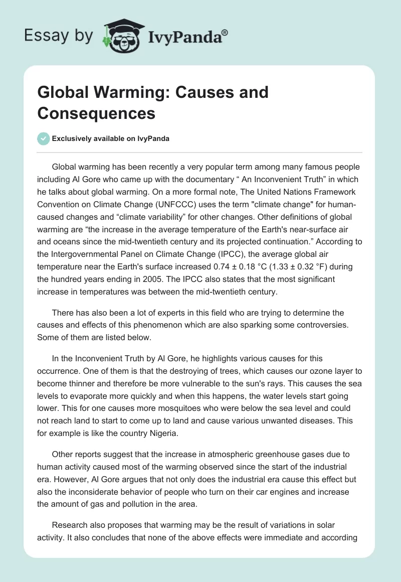 Global Warming: Causes and Consequences. Page 1