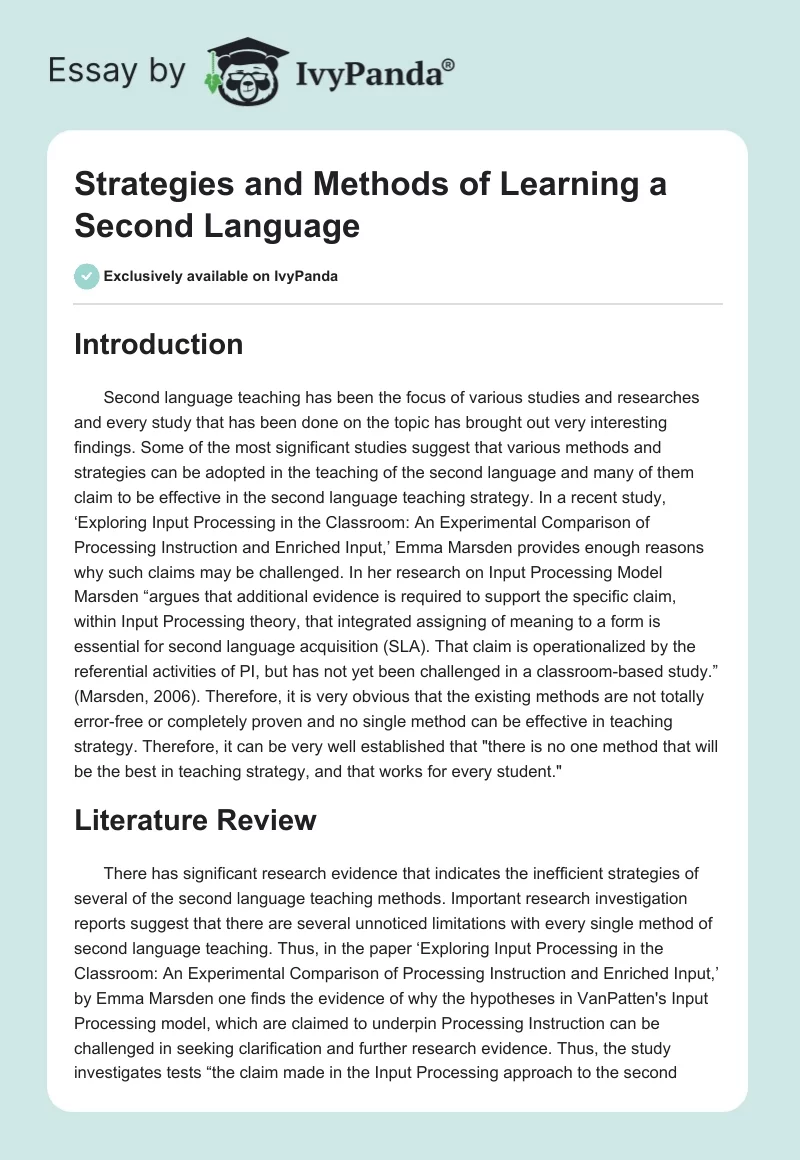 Strategies and Methods of Learning a Second Language. Page 1