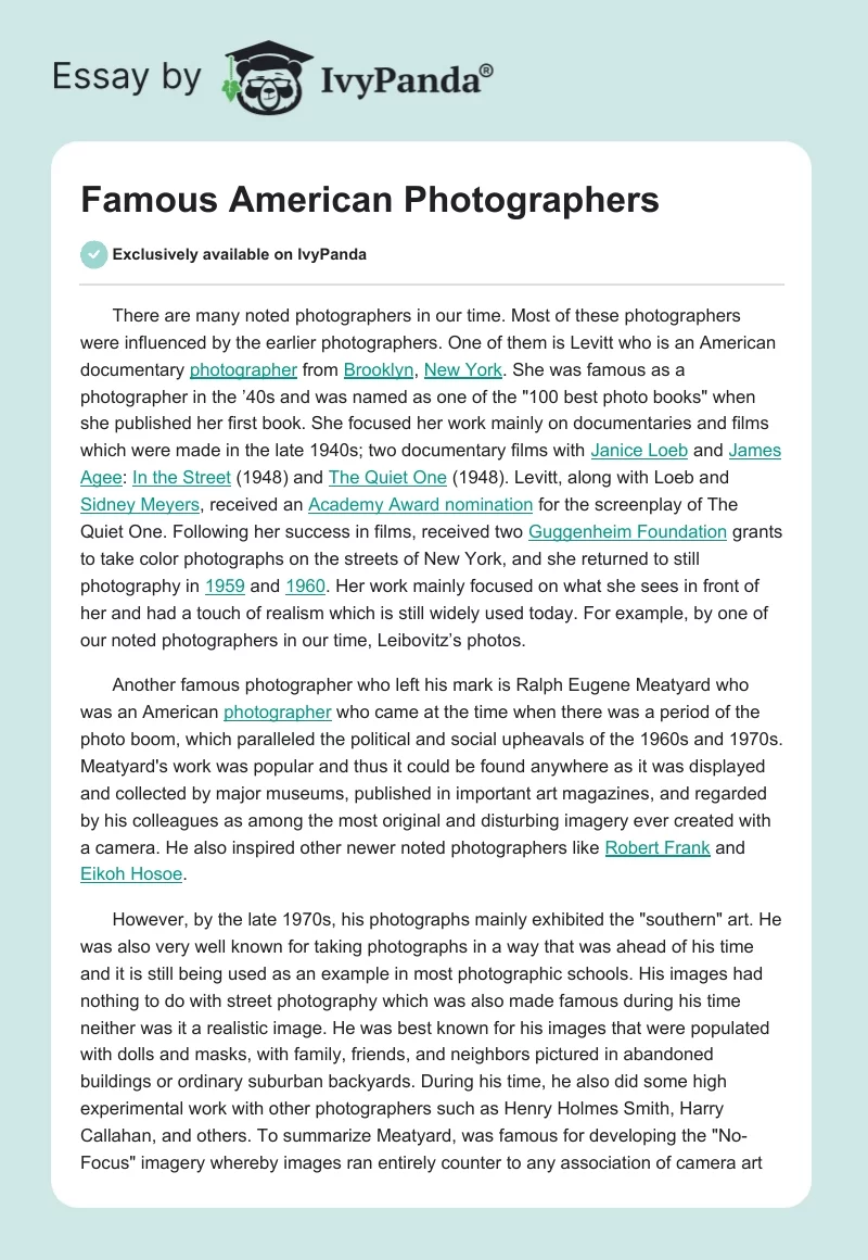 Famous American Photographers. Page 1