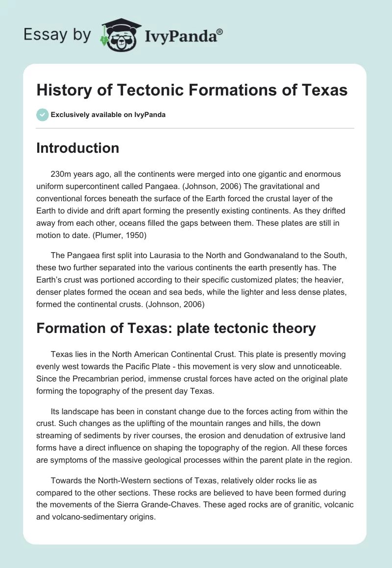 History of Tectonic Formations of Texas. Page 1