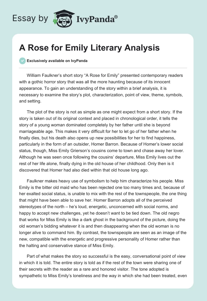 A Rose for Emily Literary Analysis. Page 1