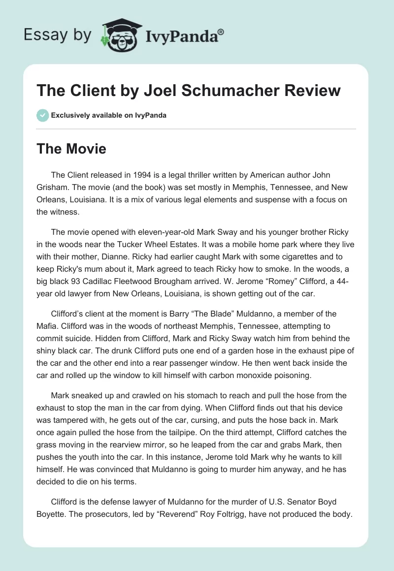 The Client by Joel Schumacher Review. Page 1
