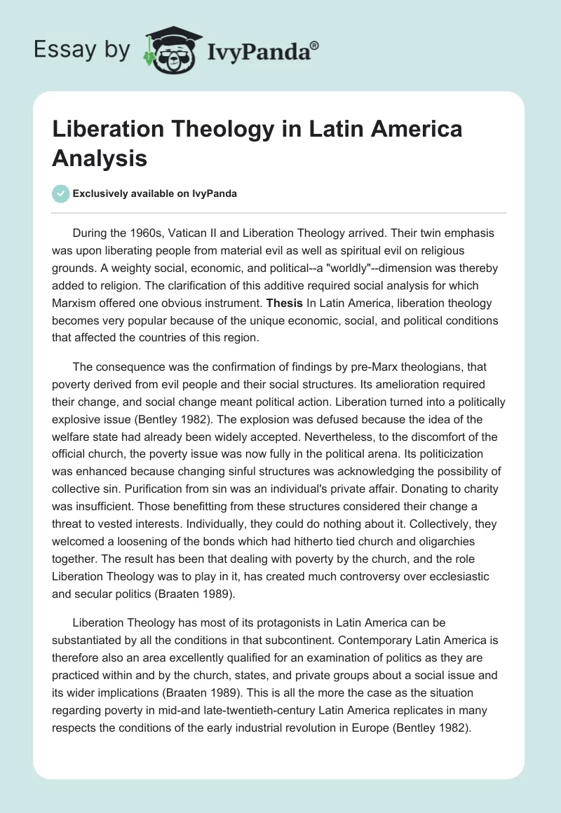 Liberation Theology in Latin America Analysis. Page 1