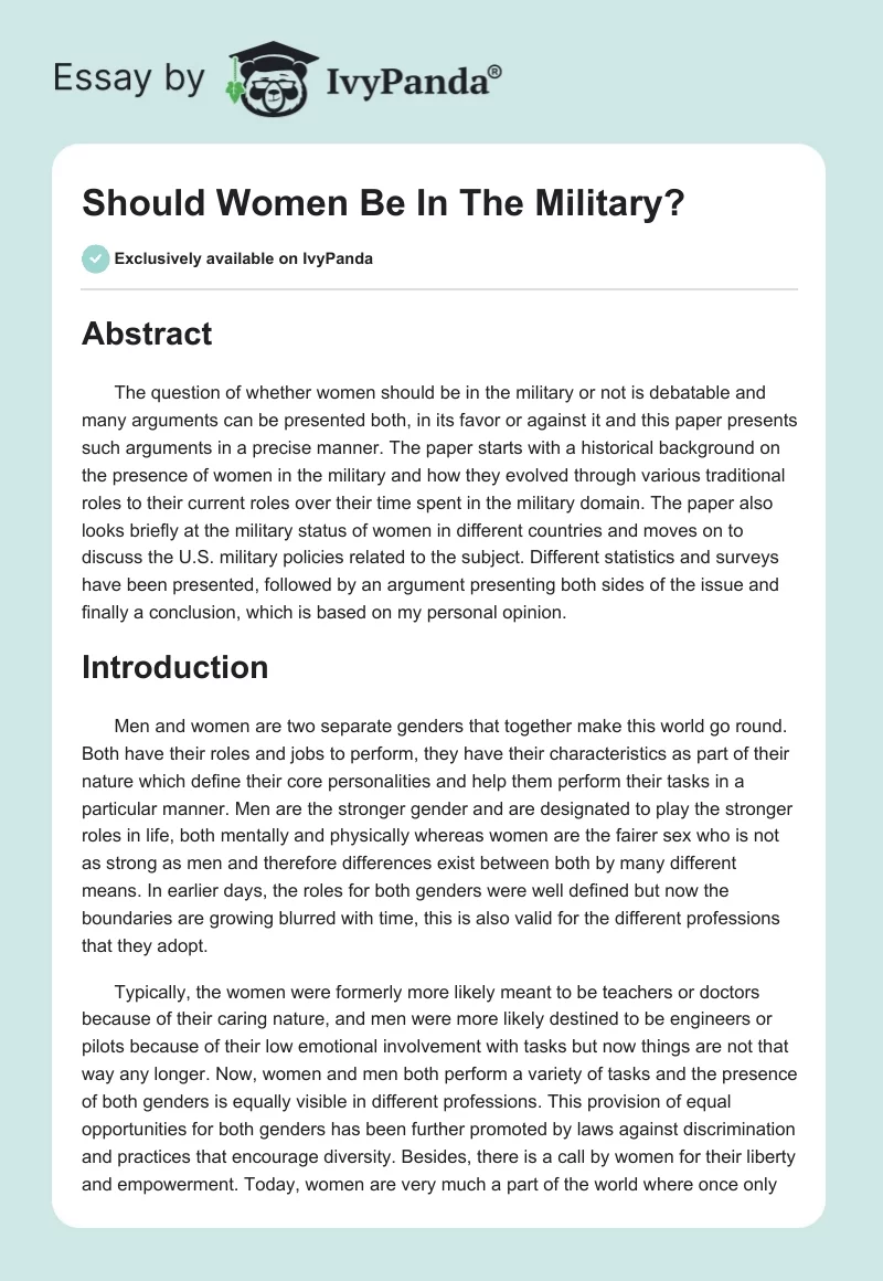 Should Women Be in the Military?. Page 1