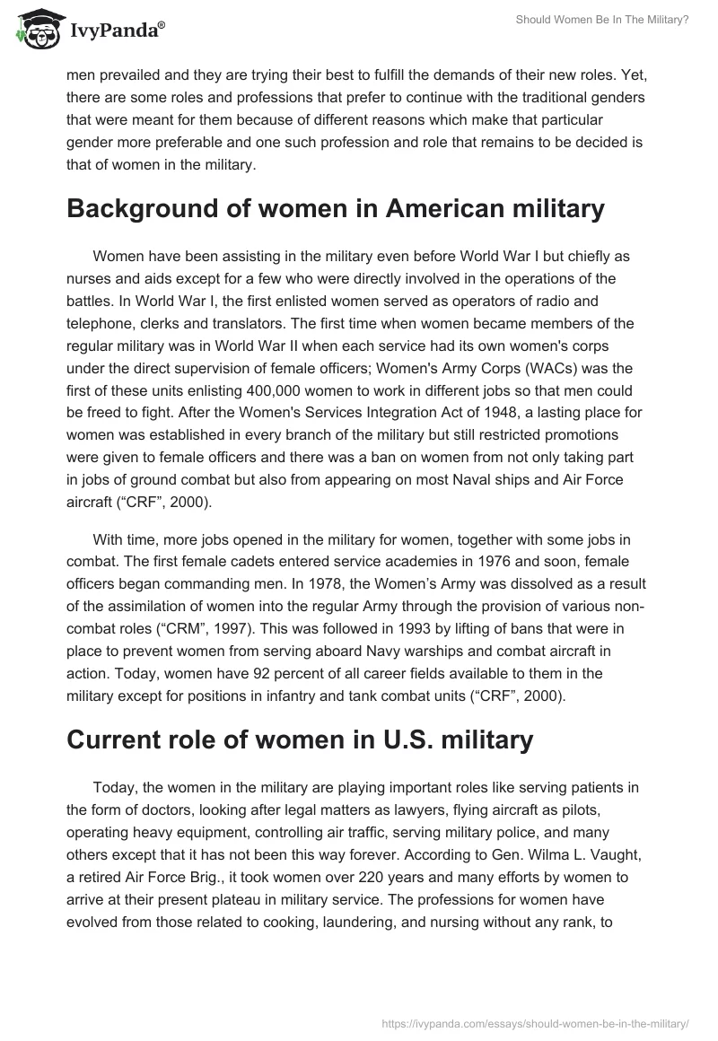 Should Women Be in the Military?. Page 2