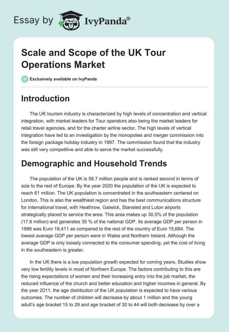 Scale and Scope of the UK Tour Operations Market. Page 1
