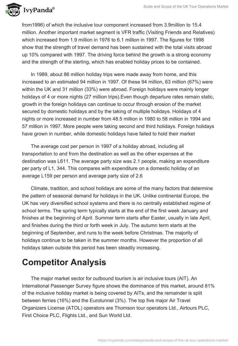 Scale and Scope of the UK Tour Operations Market. Page 4