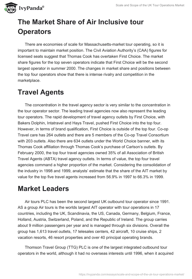 Scale and Scope of the UK Tour Operations Market. Page 5