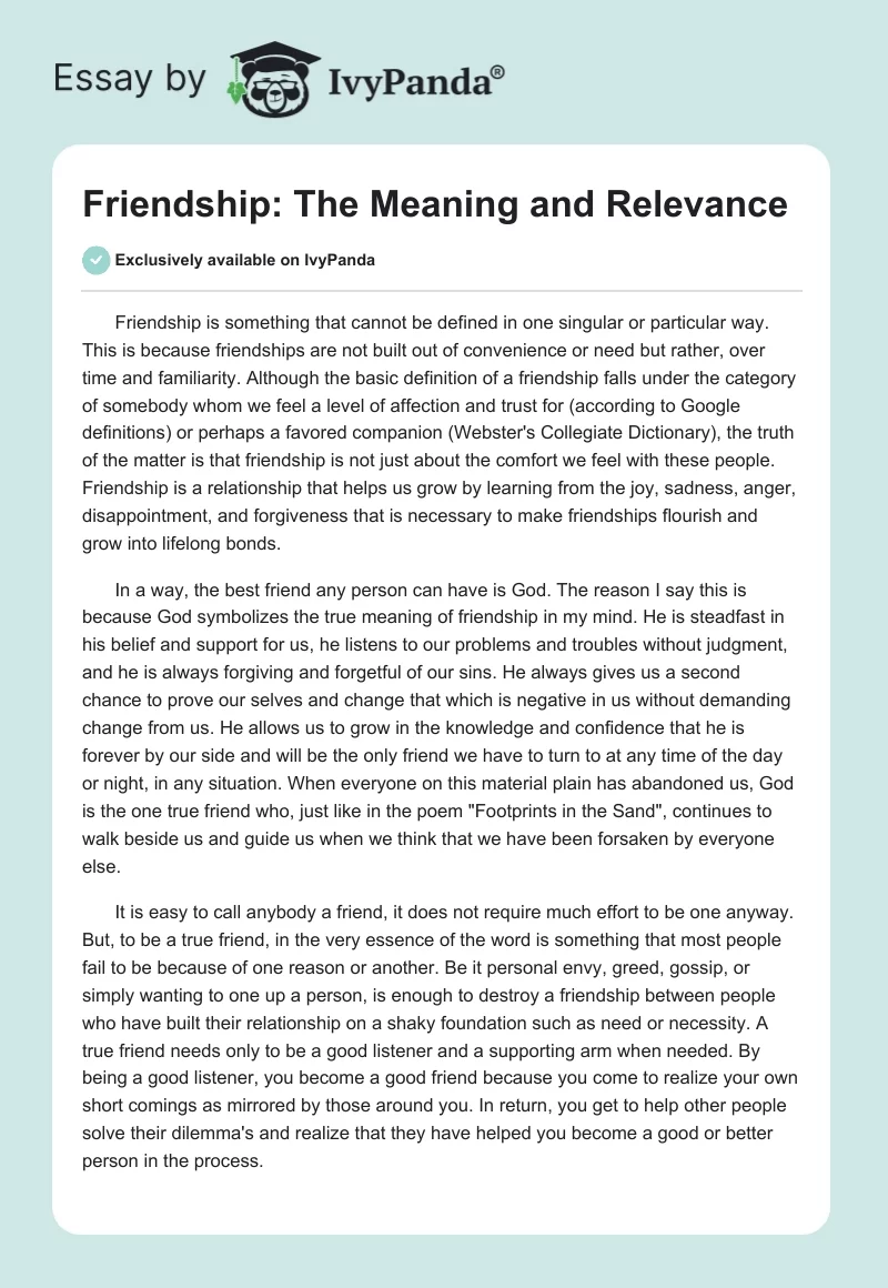 Friendship: The Meaning and Relevance. Page 1