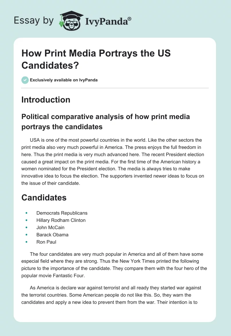 How Print Media Portrays the US Candidates?. Page 1
