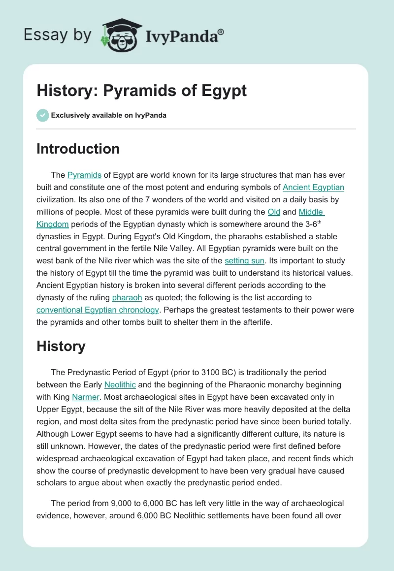 History: Pyramids of Egypt. Page 1