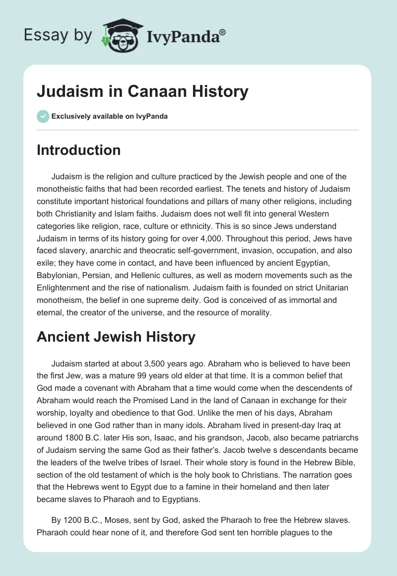 Judaism in Canaan History. Page 1