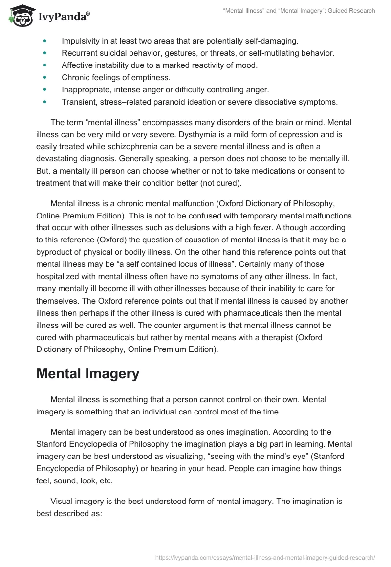 “Mental Illness” and “Mental Imagery”: Guided Research. Page 2