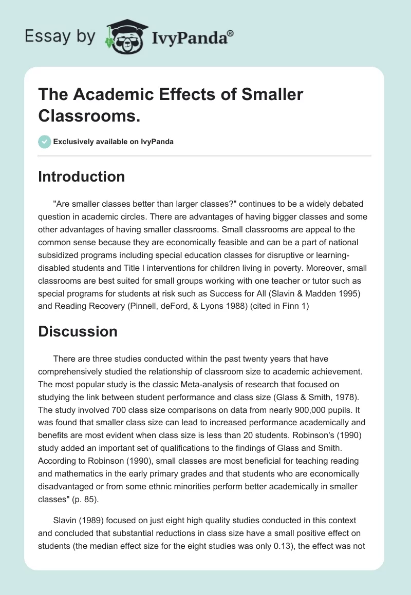 The Academic Effects of Smaller Classrooms.. Page 1