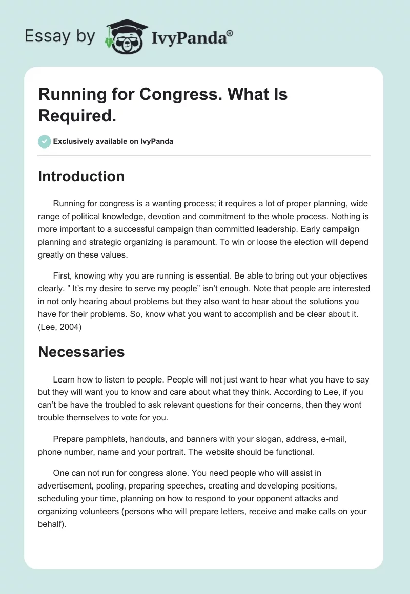 Running for Congress. What Is Required.. Page 1