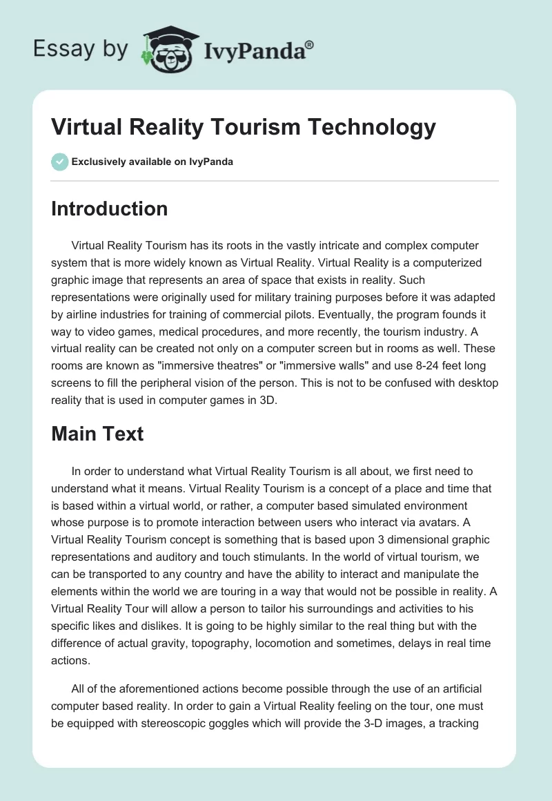 Virtual Reality Tourism Technology. Page 1