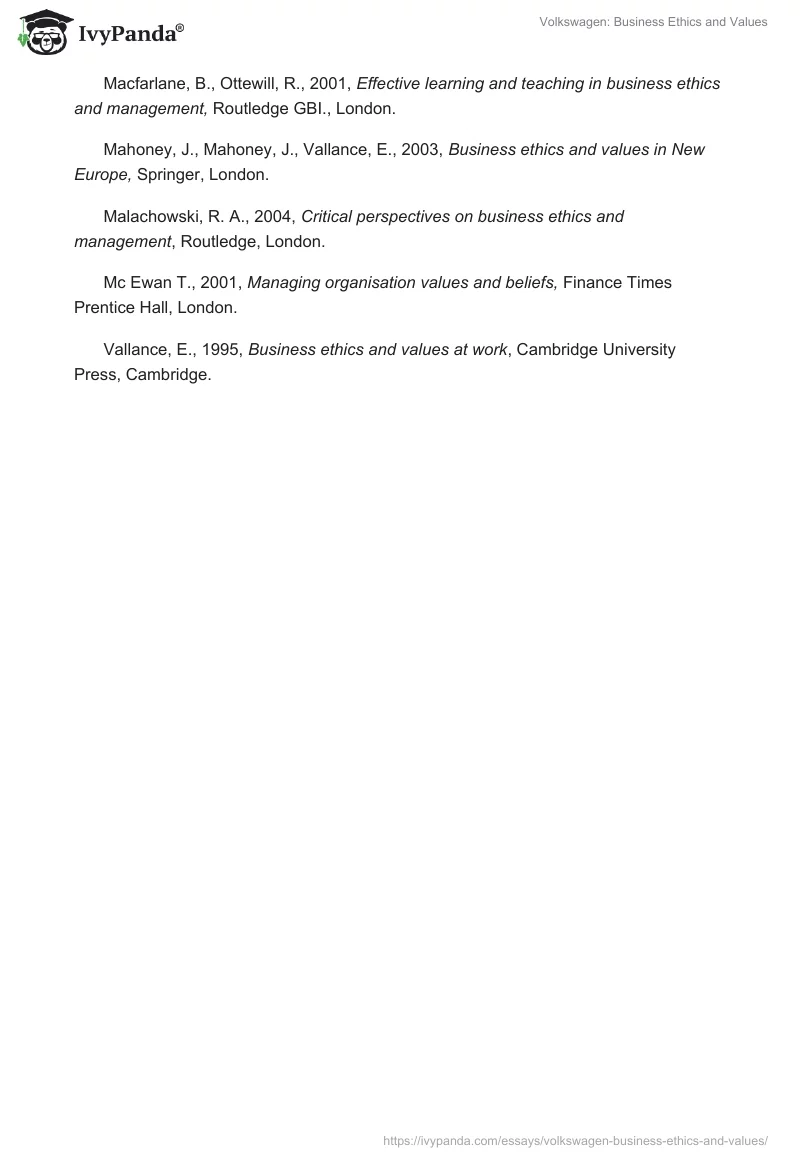 Volkswagen: Business Ethics and Values. Page 5