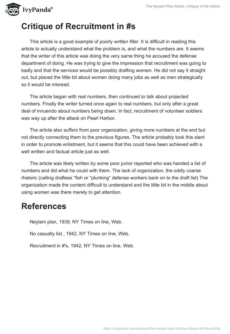 The Neylam Plan Article. Critique of the Article.. Page 3