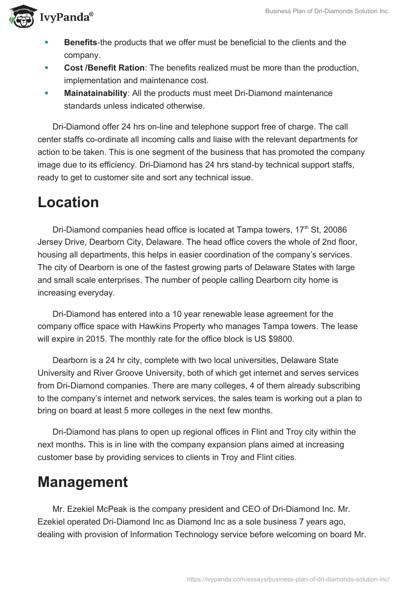 Business Plan of Dri-Diamonds Solution Inc.. Page 3