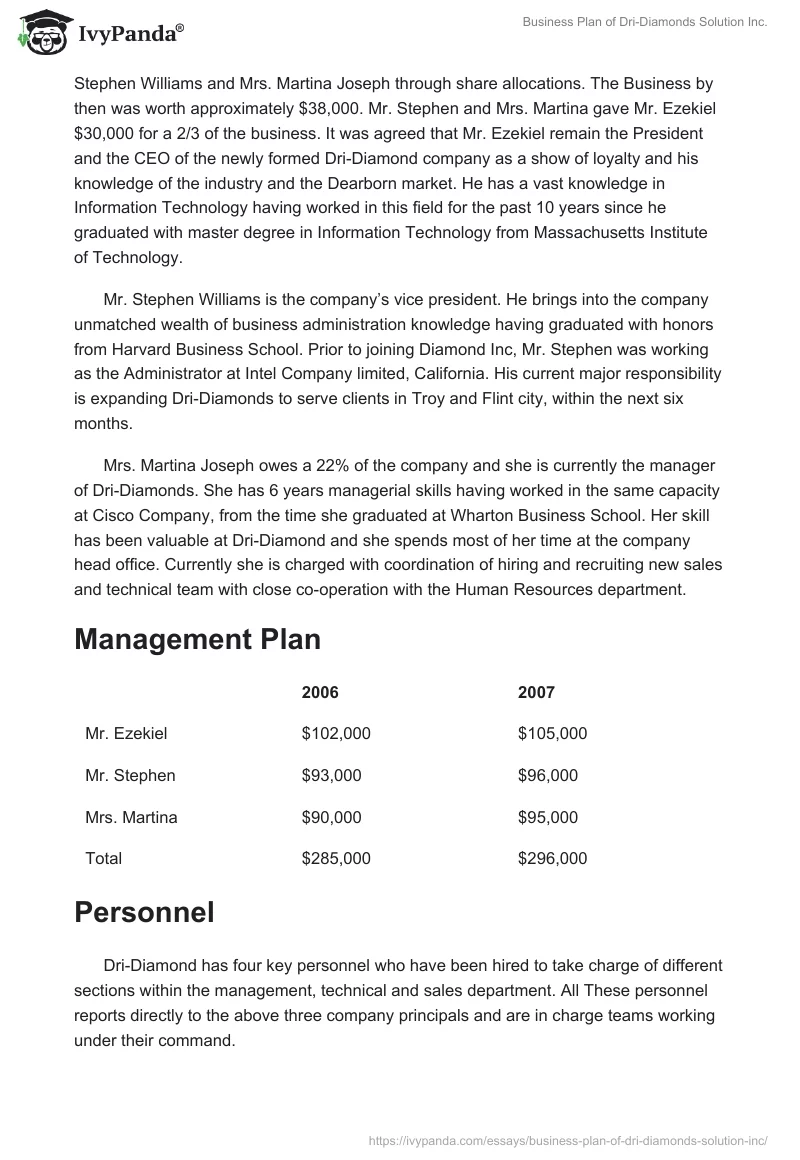 Business Plan of Dri-Diamonds Solution Inc.. Page 4