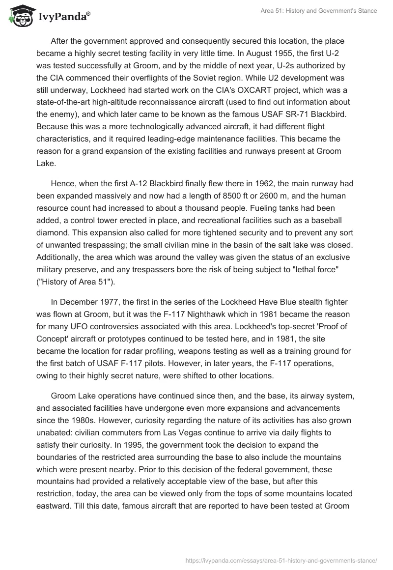 Area 51: History and Government's Stance. Page 2