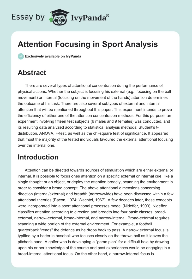 Attention Focusing in Sport Analysis. Page 1