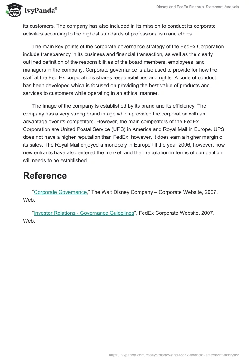 Disney and FedEx Financial Statement Analysis. Page 2