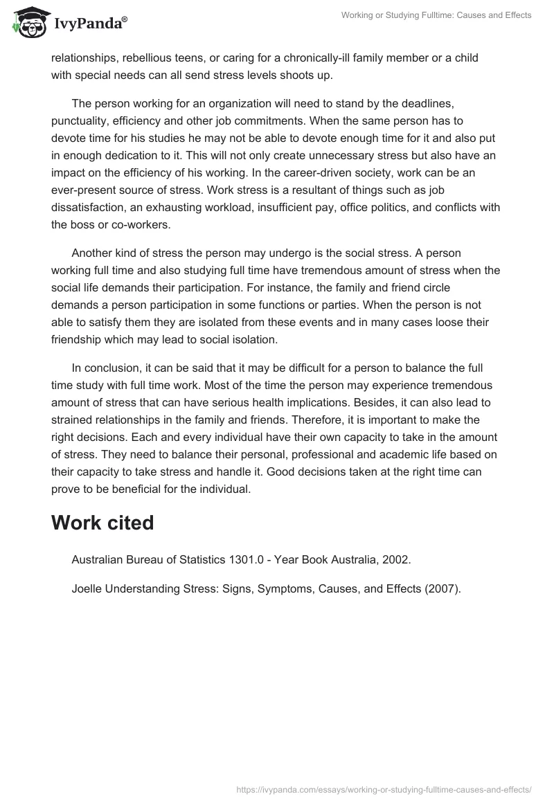 Working or Studying Fulltime: Causes and Effects. Page 3
