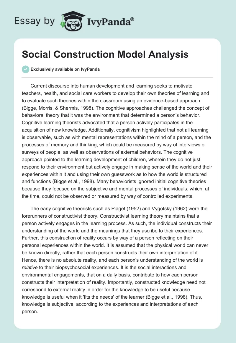 Social Construction Model Analysis. Page 1