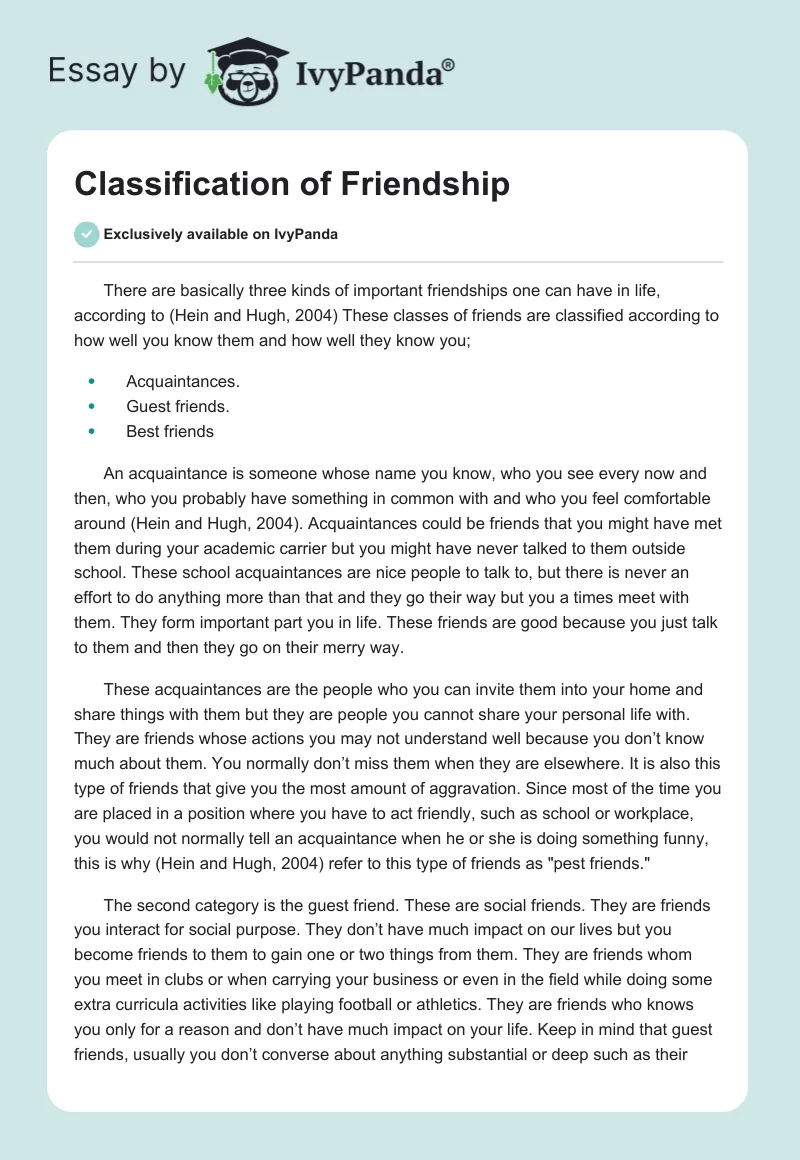 Classification of Friendship. Page 1