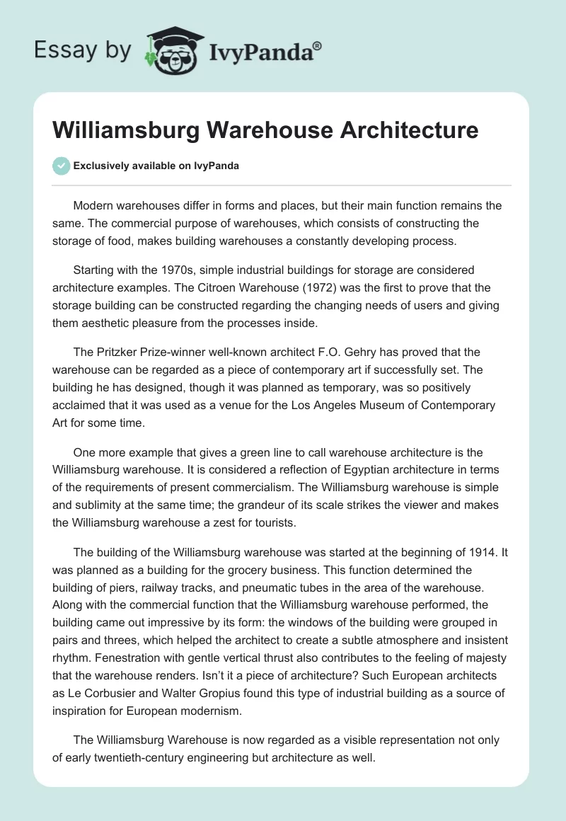 Williamsburg Warehouse Architecture. Page 1