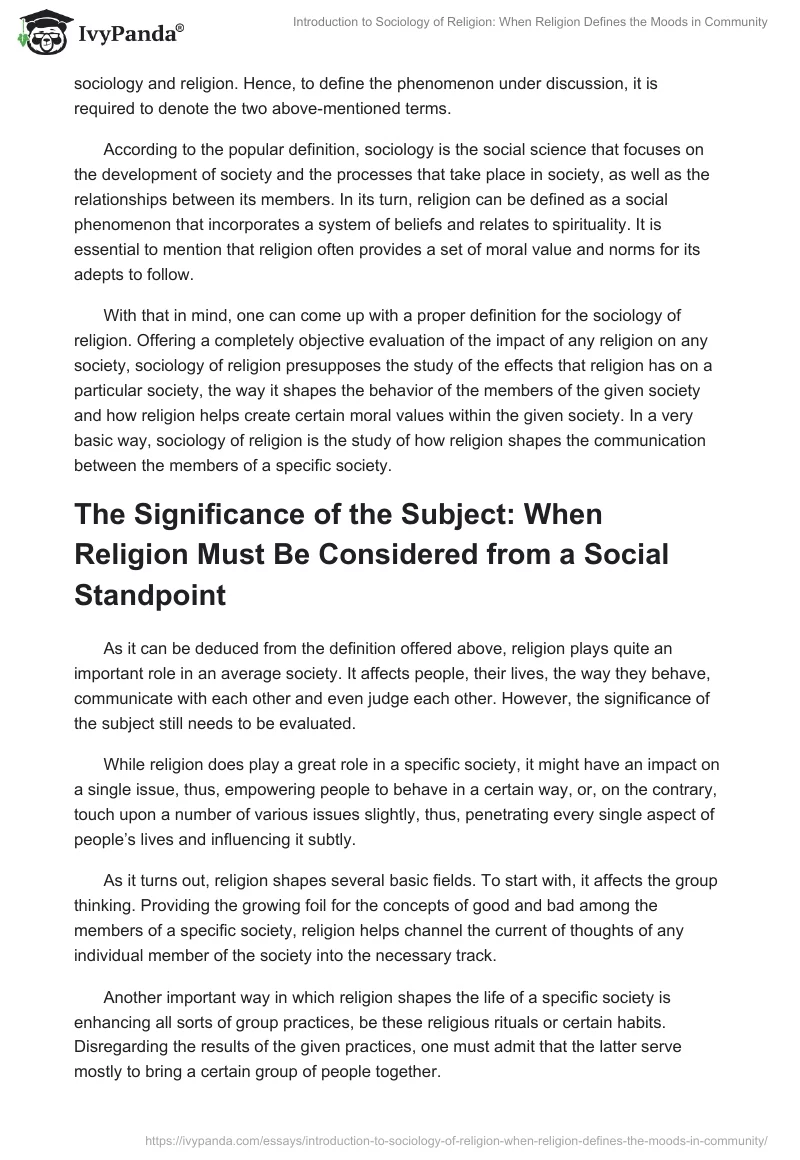 Introduction to Sociology of Religion: When Religion Defines the Moods in Community. Page 2
