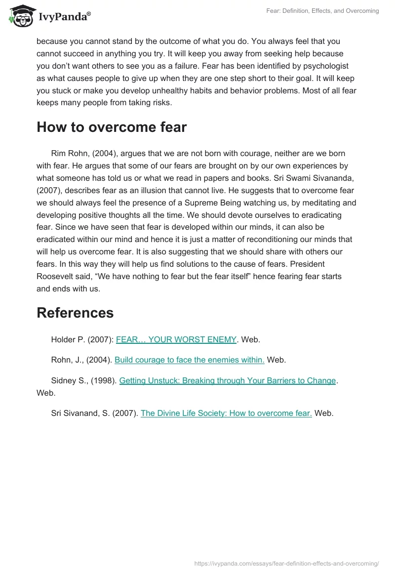 Fear: Definition, Effects, and Overcoming. Page 2