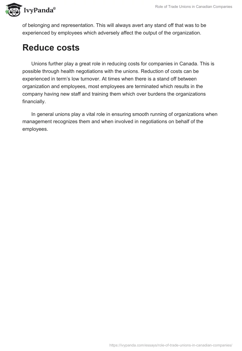 Role of Trade Unions in Canadian Companies. Page 3