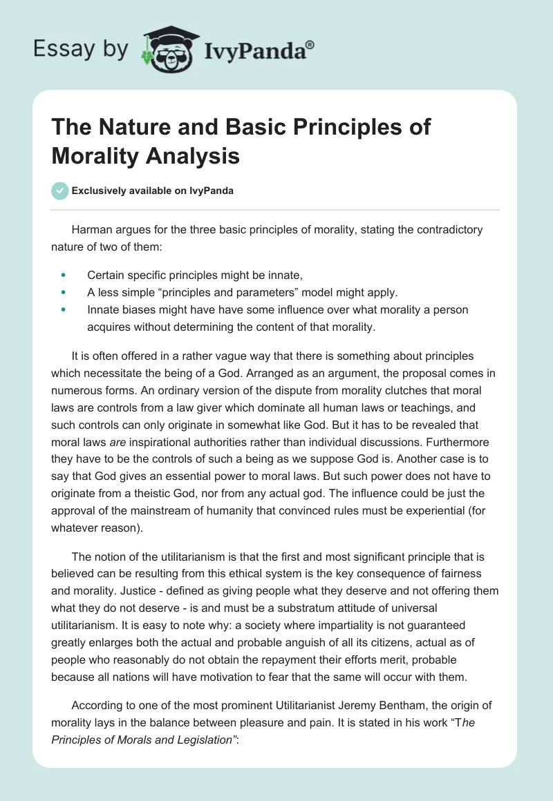 The Nature and Basic Principles of Morality Analysis. Page 1