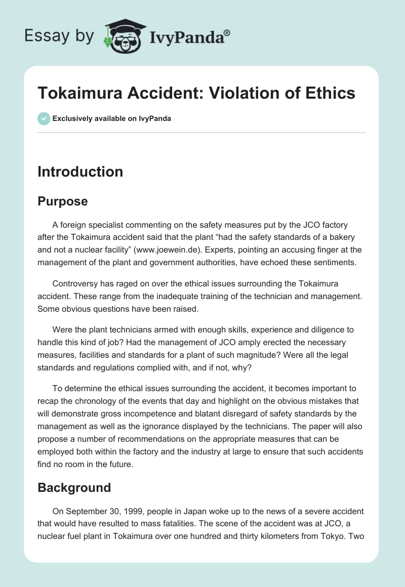 Tokaimura Accident: Violation of Ethics. Page 1