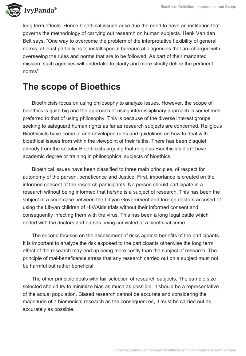 Bioethics: Definition, Importance, and Scope. Page 2