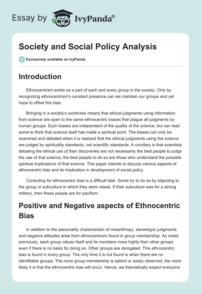 Society and Social Policy Analysis. Page 1